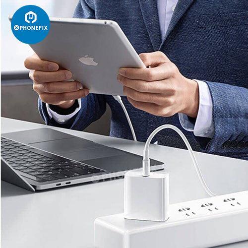 PhoneFix 20/30W Type-C fast wall charger for Apple Watch, iPhone, iPad AirPods, with USB-C port for quick charging.