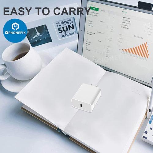 PHONEFIX 20/30W Type-C fast wall charger for Apple Watch, iPhone, iPad AirPods, USB phone charging, compact and versatile design.