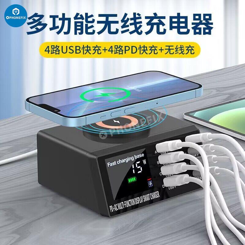PHONEFIX 8-port USB fast charging station with wireless 100W, designed for phone USB charging and multiple device support.