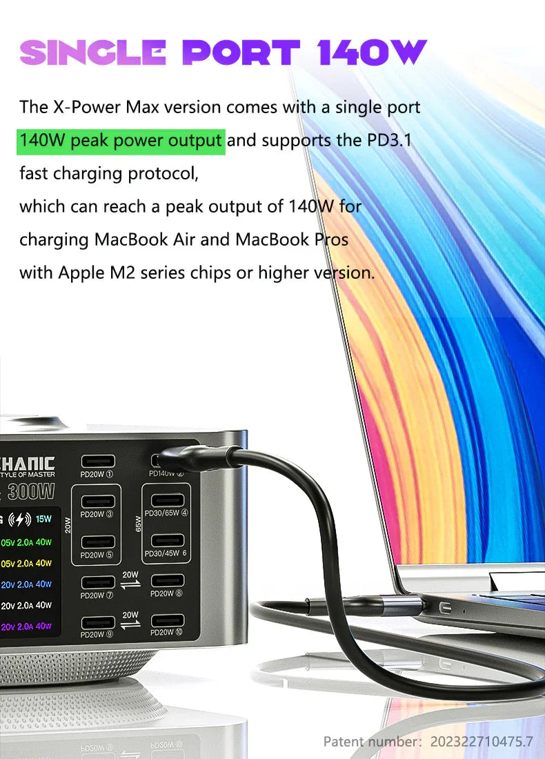 PHONEFIX Mechanic Desktop Superfast Charging Station X-POWER Plus Max with multiple USB ports for quick phone charging.