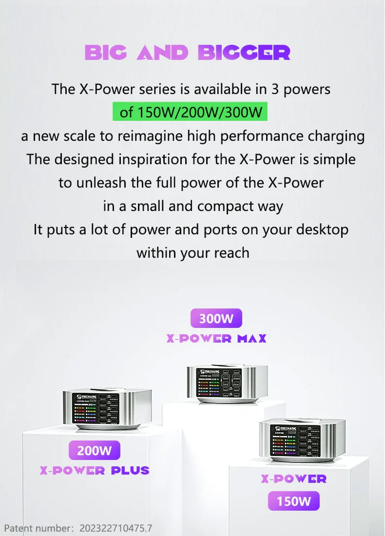 PHONEFIX Mechanic Desktop Superfast Charging Station X-POWER Plus Max for phone USB charging with multiple ports and sleek design.