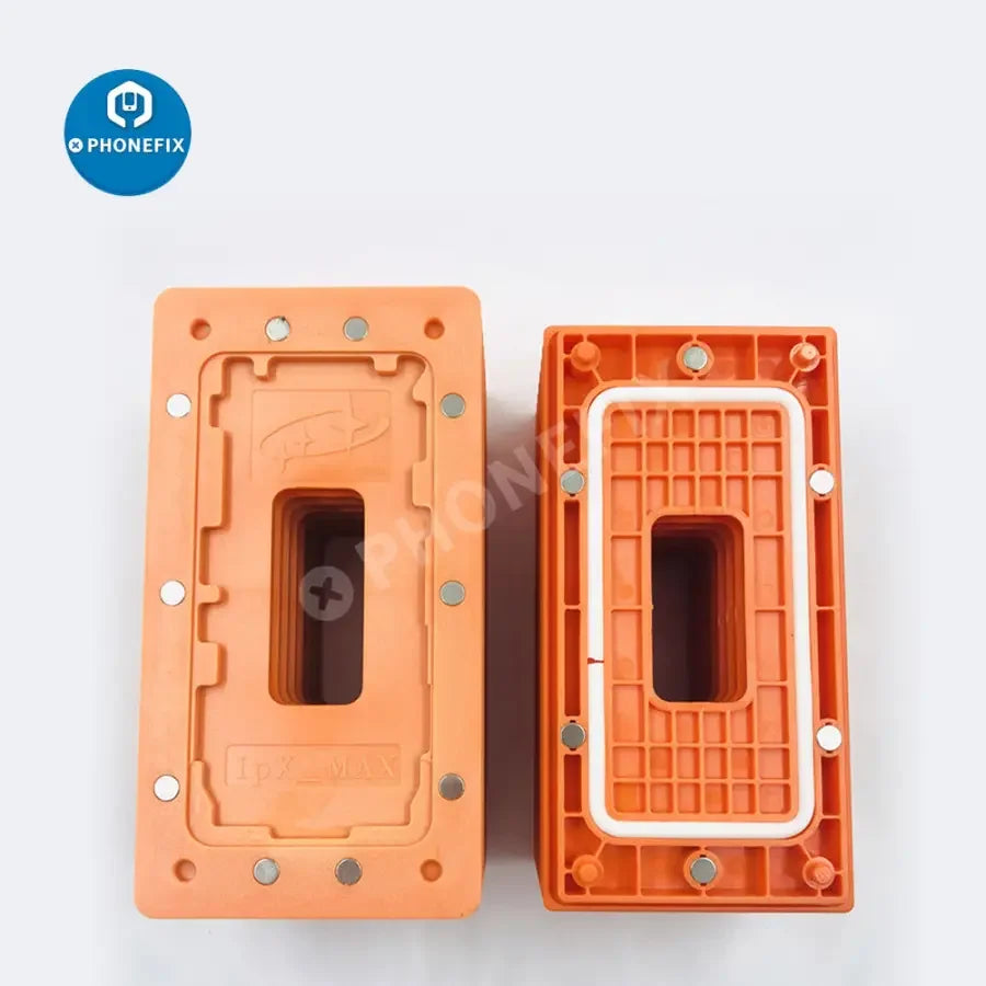 PhoneFix magnet frame mold for iPhone X to 11 Pro Max LCD glass frame positioning fixture, used for precise screen assembly.