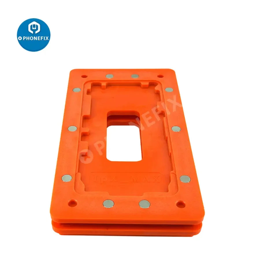 PhoneFix magnet frame mold for iPhone X to 11 Pro Max LCD glass frame positioning fixture, precise for screen assembly.