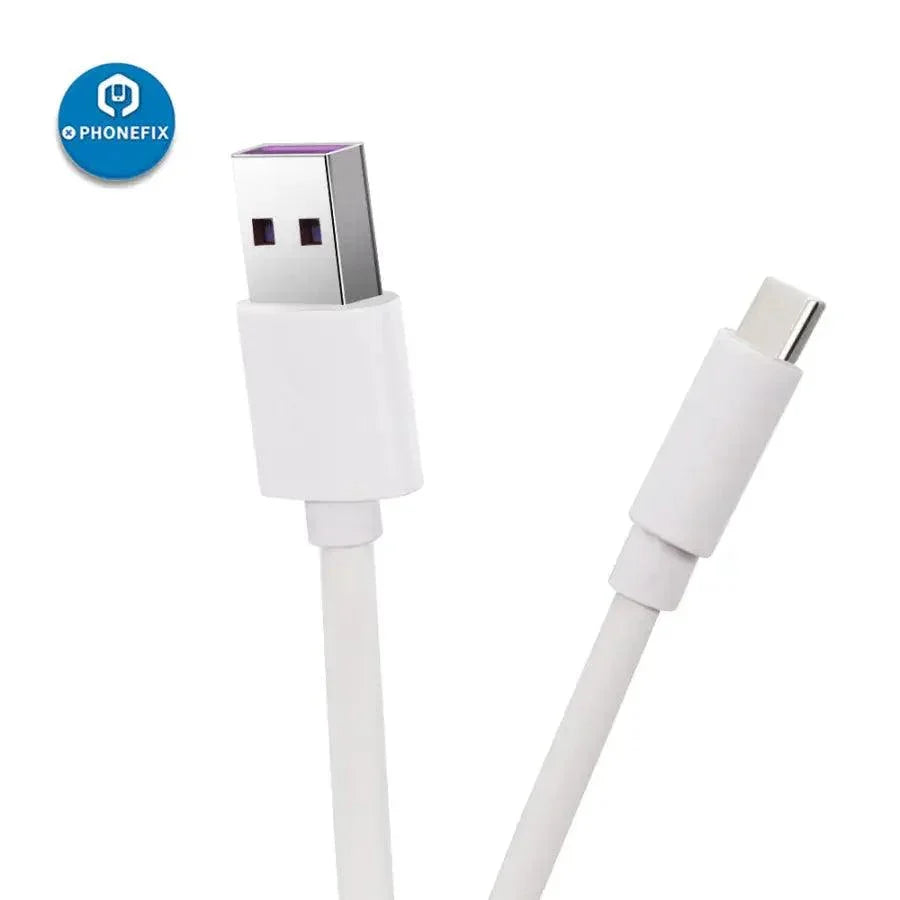 PHONEFIX 5A USB Type C fast charging cable for Huawei P30 Pro and Xiaomi smartphones, durable power cable for quick charging.