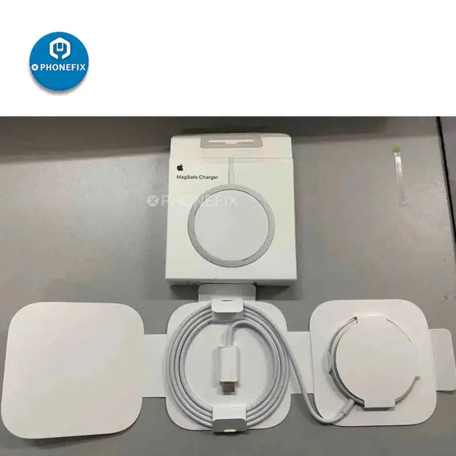 PHONEFIX 15W Magnetic MagSafe Wireless Charger for iPhone 12-15 Pro Max, showing the sleek charger with magnetic attachment.