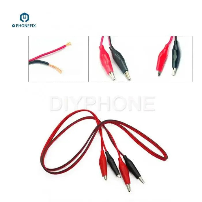 Phonefix 1m test leads set with double-ended alligator clips, ideal for electrical testing and jumper wire connections.