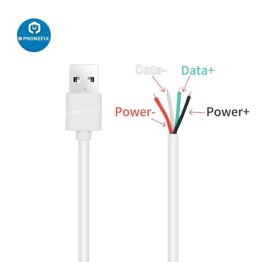 USB 2.0 male to 4 wires open power cable for DIY OEM soldering, compatible with PhoneFix power cables and chargers.