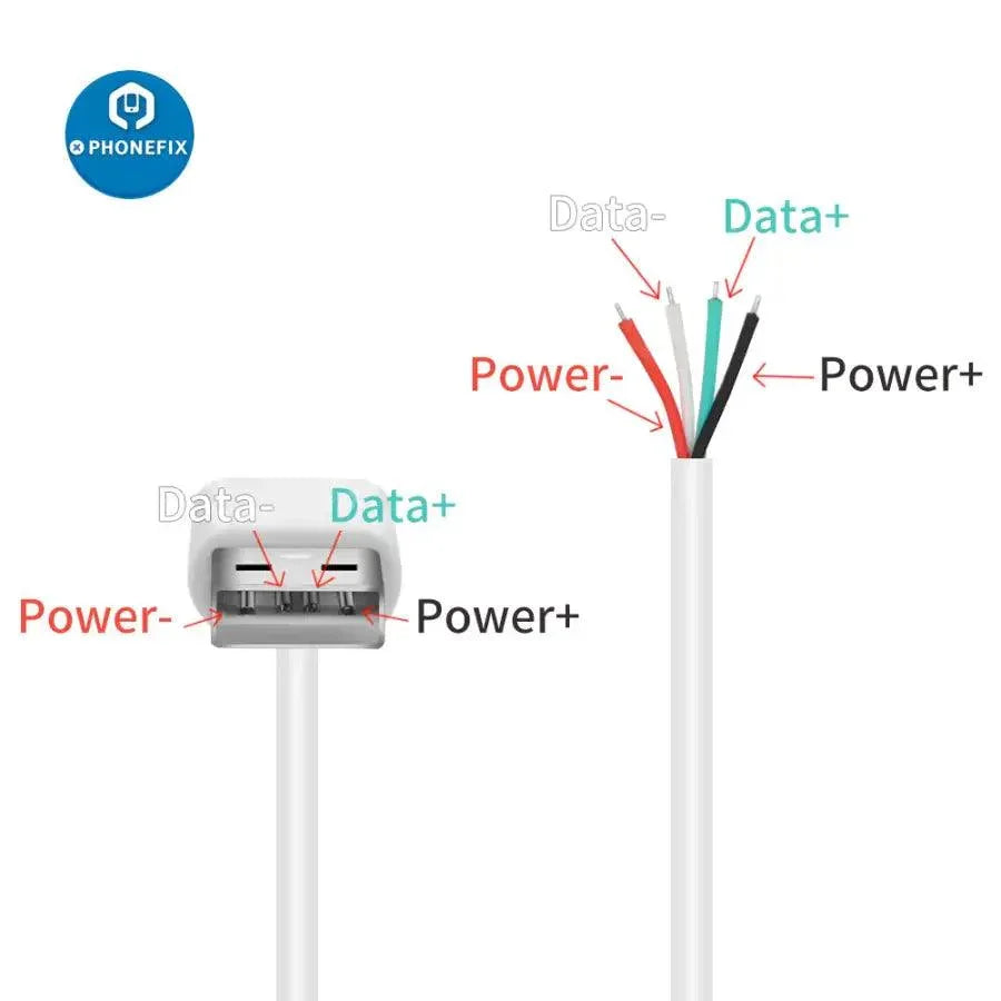 USB 2.0 male to 4 wires open power cable by PHONEFIX, ideal for DIY OEM soldering and electronic projects.