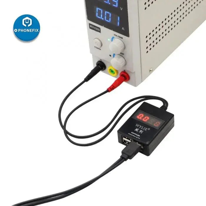 Android Phones DC power supply cable from PHONEFIX, used for phone repair testing and charging.
