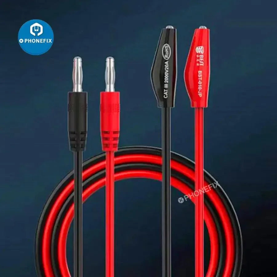 Silicon power cord with alligator clip output line, PHONEFIX brand, used as a power supply cable for electronics and testing.