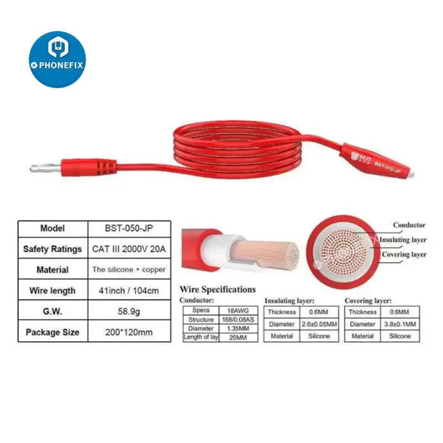 Silicon power cord with alligator clip output line, PHONEFIX brand, used for power supply and testing electronic devices