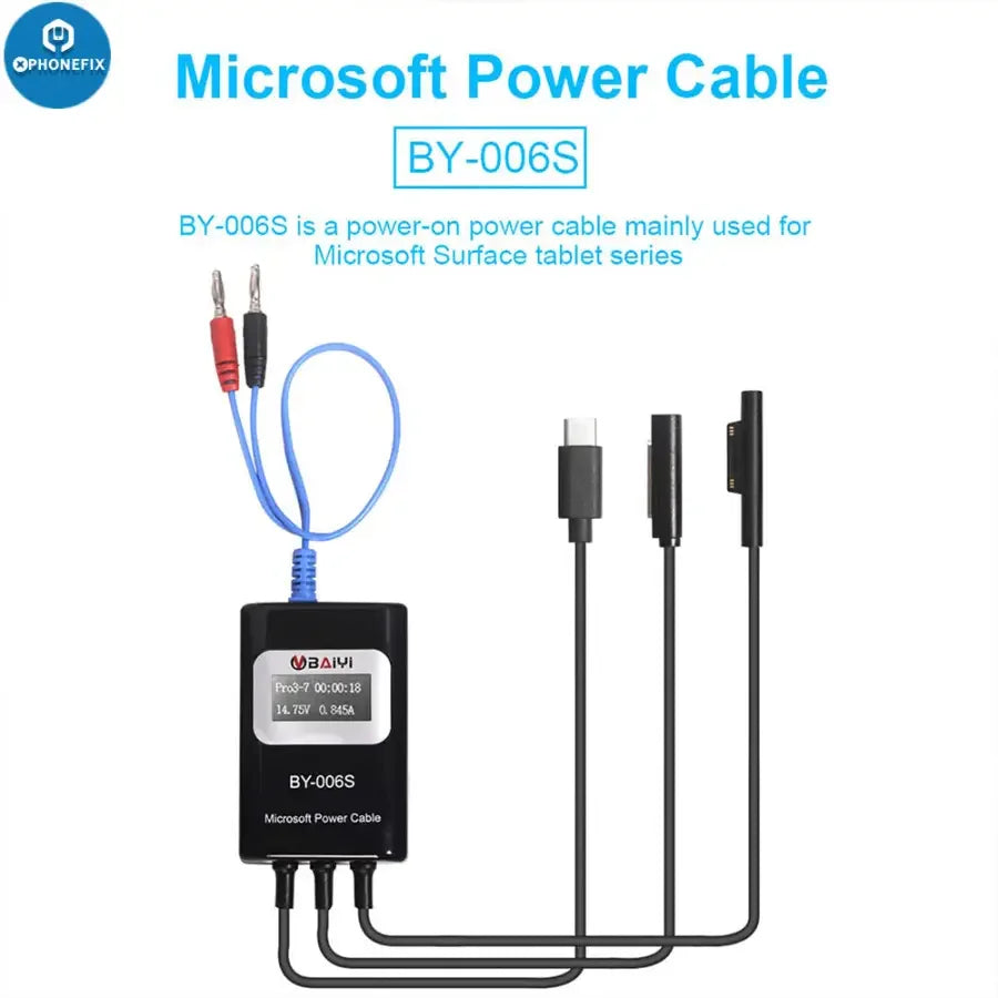 BY-006S PhoneFix mult-function Microsoft power cable for Surface Laptop, showing the cable and connector in a close-up view.