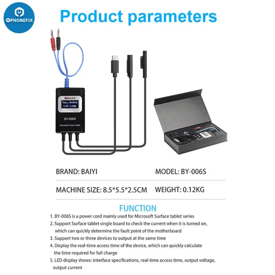 BY-006S PhoneFIX multi-function Microsoft Surface Laptop power cable with charging connector and durable design.