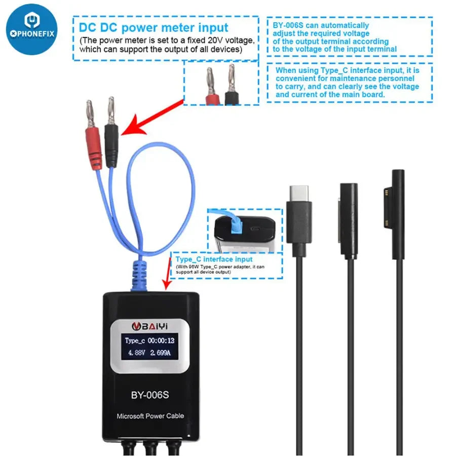 PhoneFix BY-006S multi-function Microsoft Surface Laptop power cable, compatible charger for Surface devices, durable power cord.