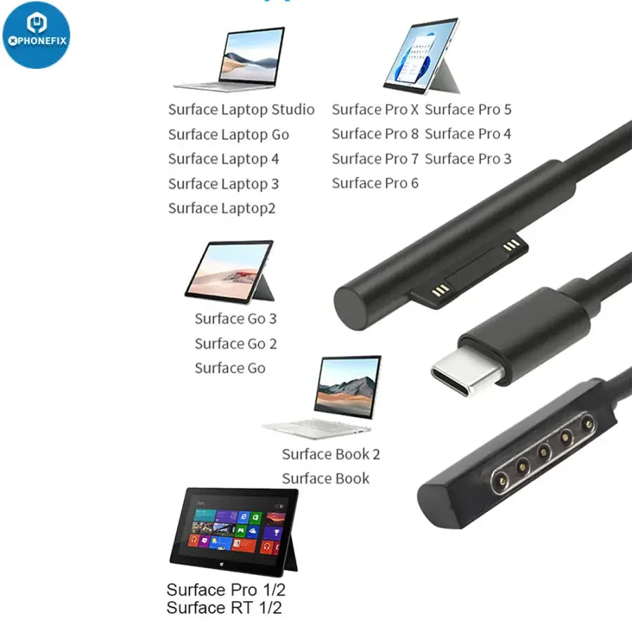 Phonefix BY-006S multi-function Microsoft power cable for Surface Laptop, compatible charger and power cord for Surface devices