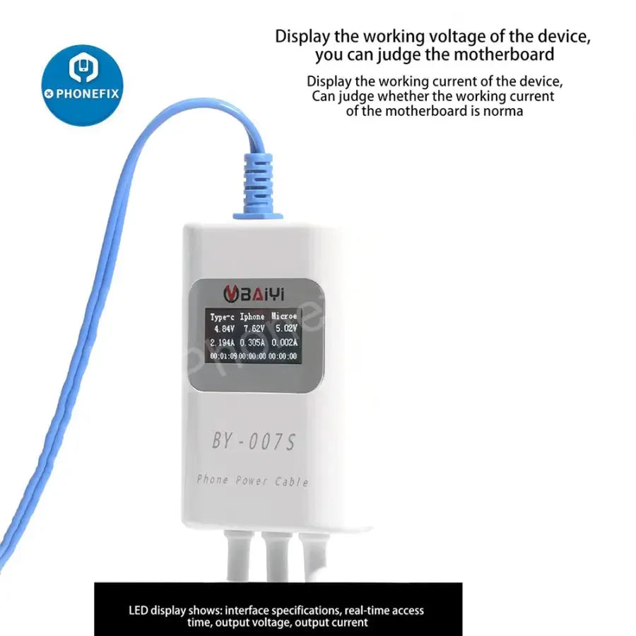 PHONEFIX BY-007S multi-function charging detection cable for Apple MacBook, black power cable with USB-C connector.
