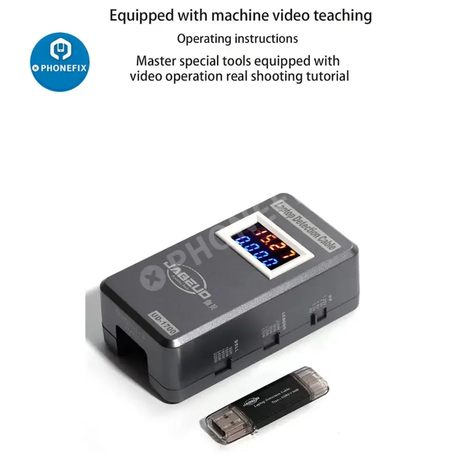 JABE UD-1700 laptop detection cable Megaminx for MacBook repair, PhoneFix power cable and charger for MacBook devices.