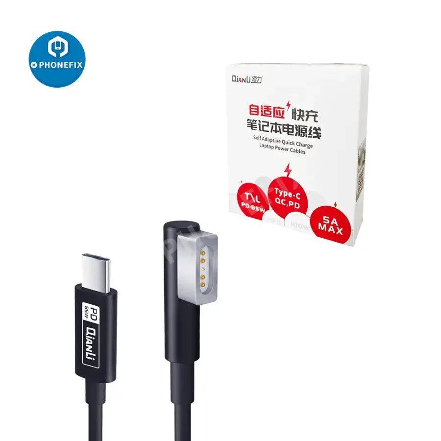 Qianli 1M adaptive fast charging Type-C to L-shape connector power cable for smartphones, designed for efficient charging.