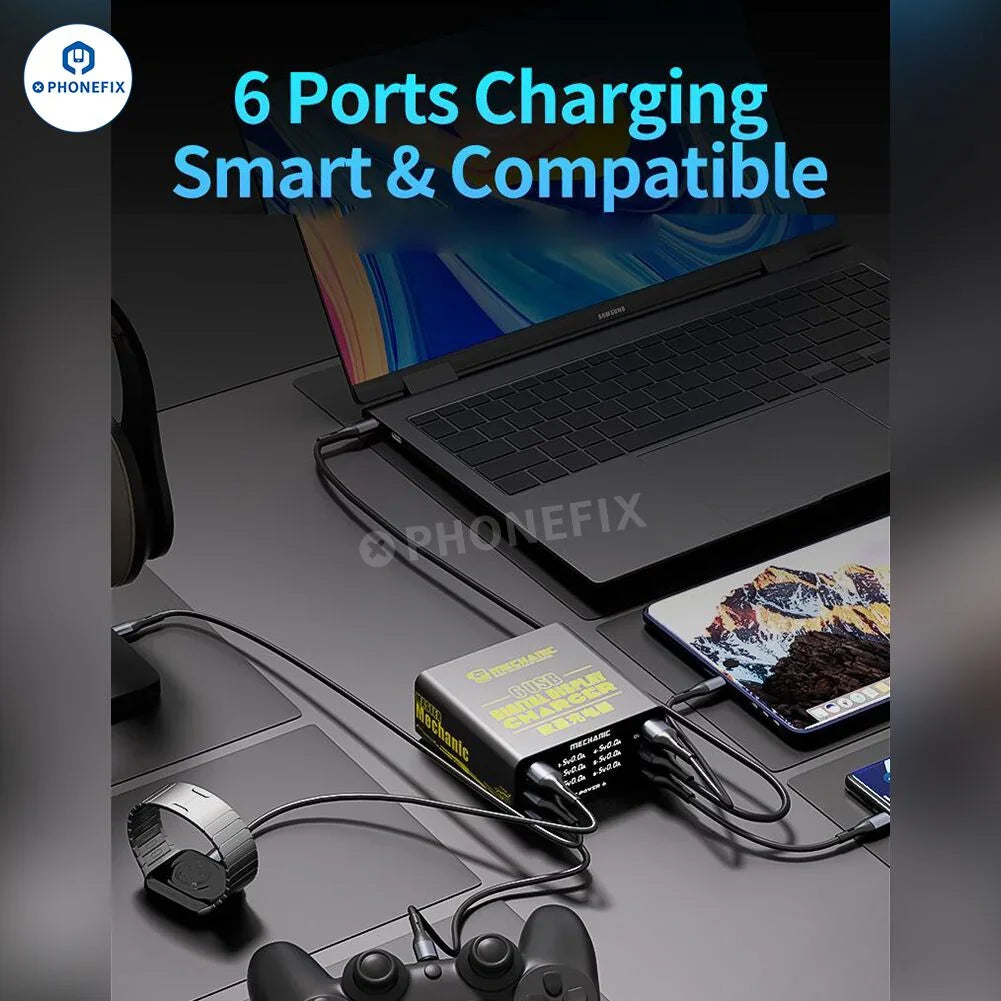 PHONEFIX MECHANIC F-POWER 6 6S 6P fast charging station with multiple ports and 40W power, US plug, for quick device charging.