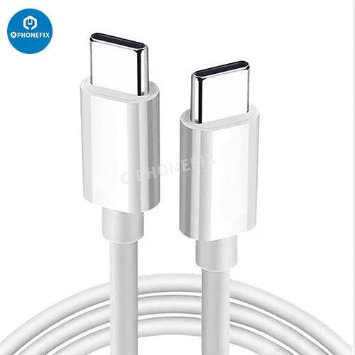 PHONEFIX Type-C to Type-C charger cable for fast data transfer and high-speed charging, shown connected to a device.