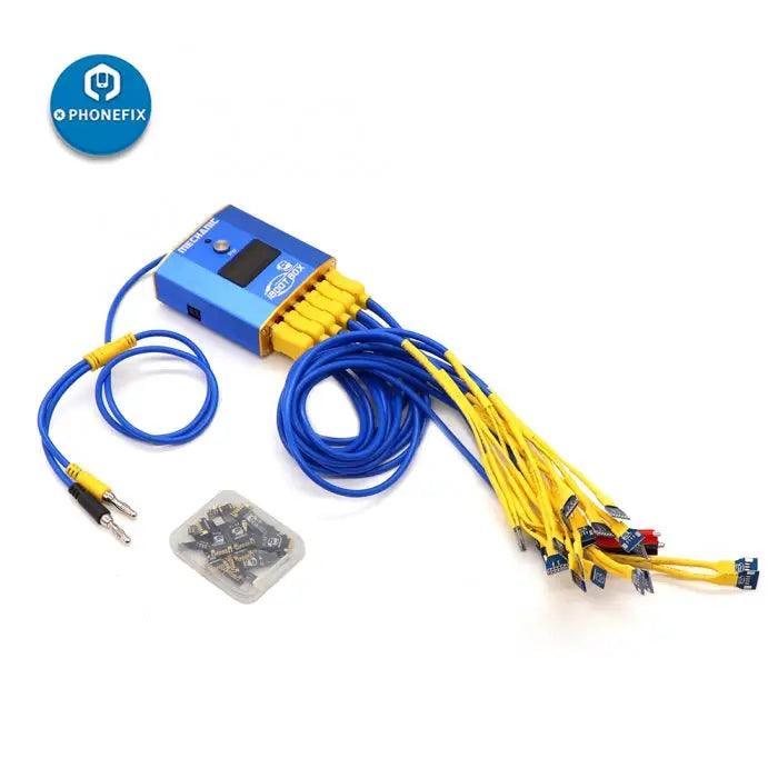 PhoneFix Mechanic iBoot Box DC power supply cable for iPhone and Android phones, used for charging and data transfer.