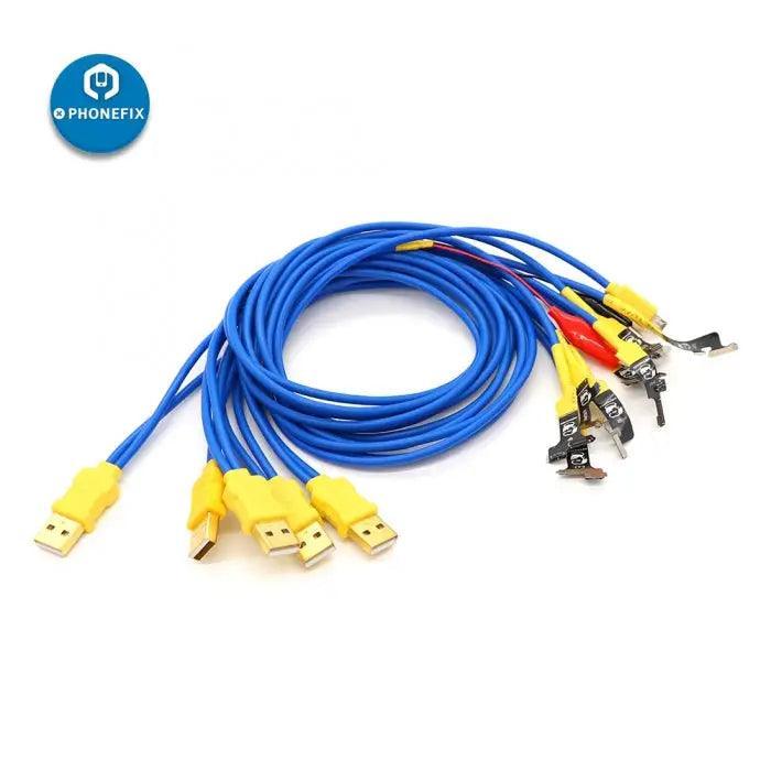 PHONEFIX mechanic iBoot Box DC power supply cable for iPhone and Android phones, used for charging and data transfer.
