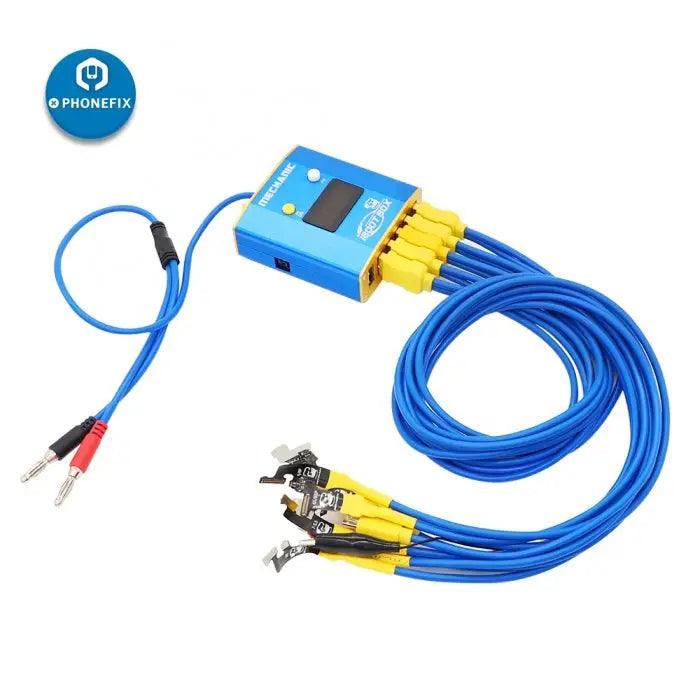 PHONEFIX mechanic iBoot box DC power supply cable for iPhone and Android phones, used for charging and data transfer.