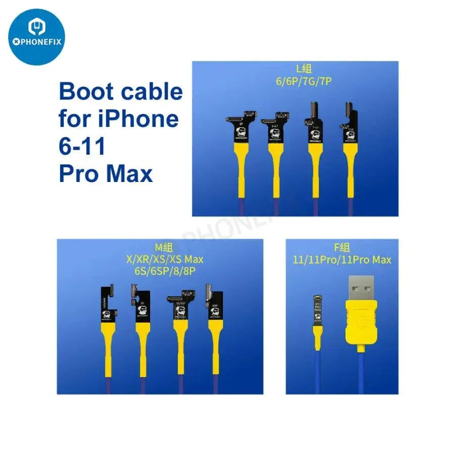 PHONEFIX Mechanic iBoot Box DC power supply cable for iPhone and Android phones, charging and data transfer cable.