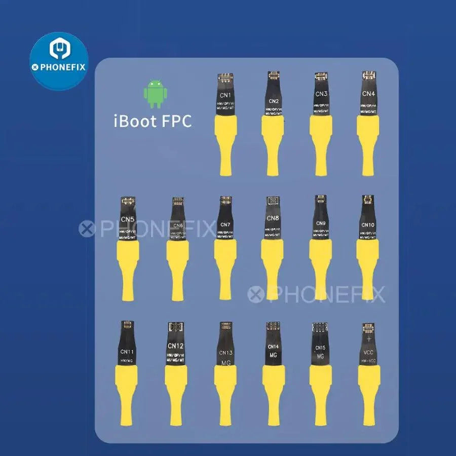 PHONEFIX iBoot FPC Box DC Power Boot Line Cable for iOS and Android devices, showing the cable and connector details.