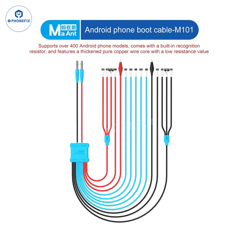 PhoneFIX MaAnt Power Boot Cable for iPhone and Android phone repair, showing flexible charging cable with connector ends.