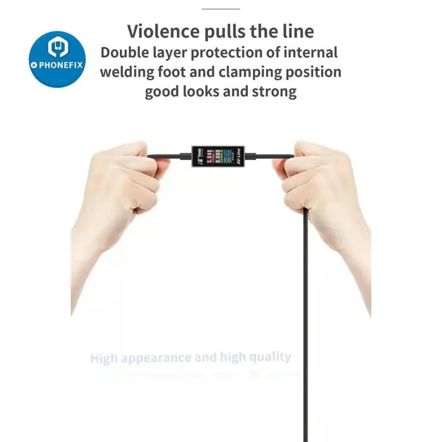 PHONEFIX AV-Line USB charging cable for iPhone and Android, with intelligent detection for efficient power transfer.