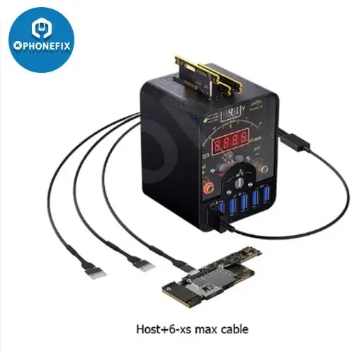 PHONEFIX QianliToolPlus LT1 insulated power supply DC diagnosis instrument with power cables and charger for electronic testing.