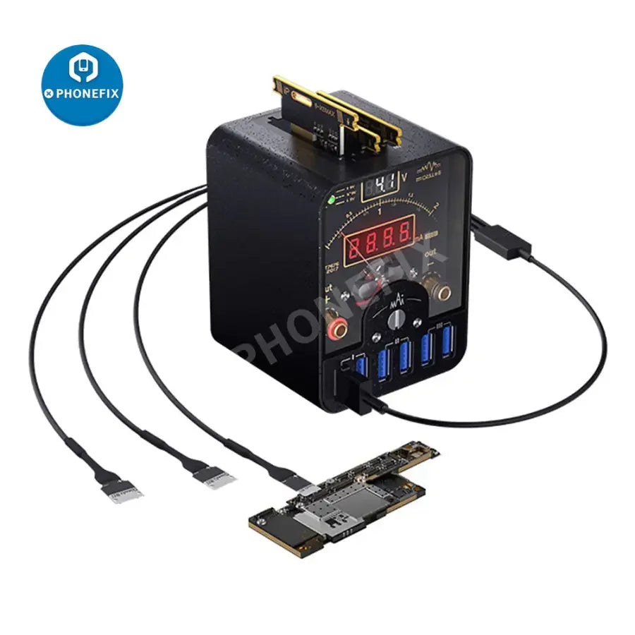 PhoneFix QianliToolPlus LT1 Insulate Power Supply DC Diagnosis instrument with power cables for electronic device testing and repair.
