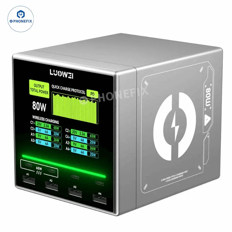 LUOWEI U1 MINI 140W Raptor fast charging station with power cables, desktop charger from PHONEFIX, compact and efficient design