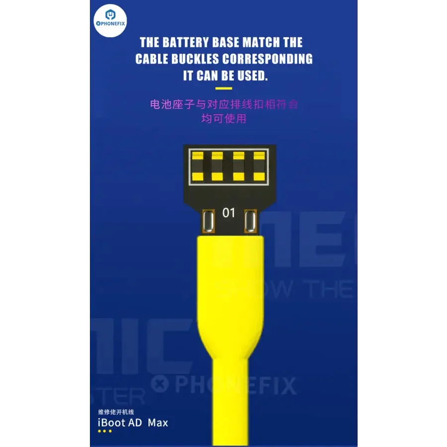 PhoneFix Mechanic iBoot power cable for iPhone and Android, used for boot burning repair and device charging.