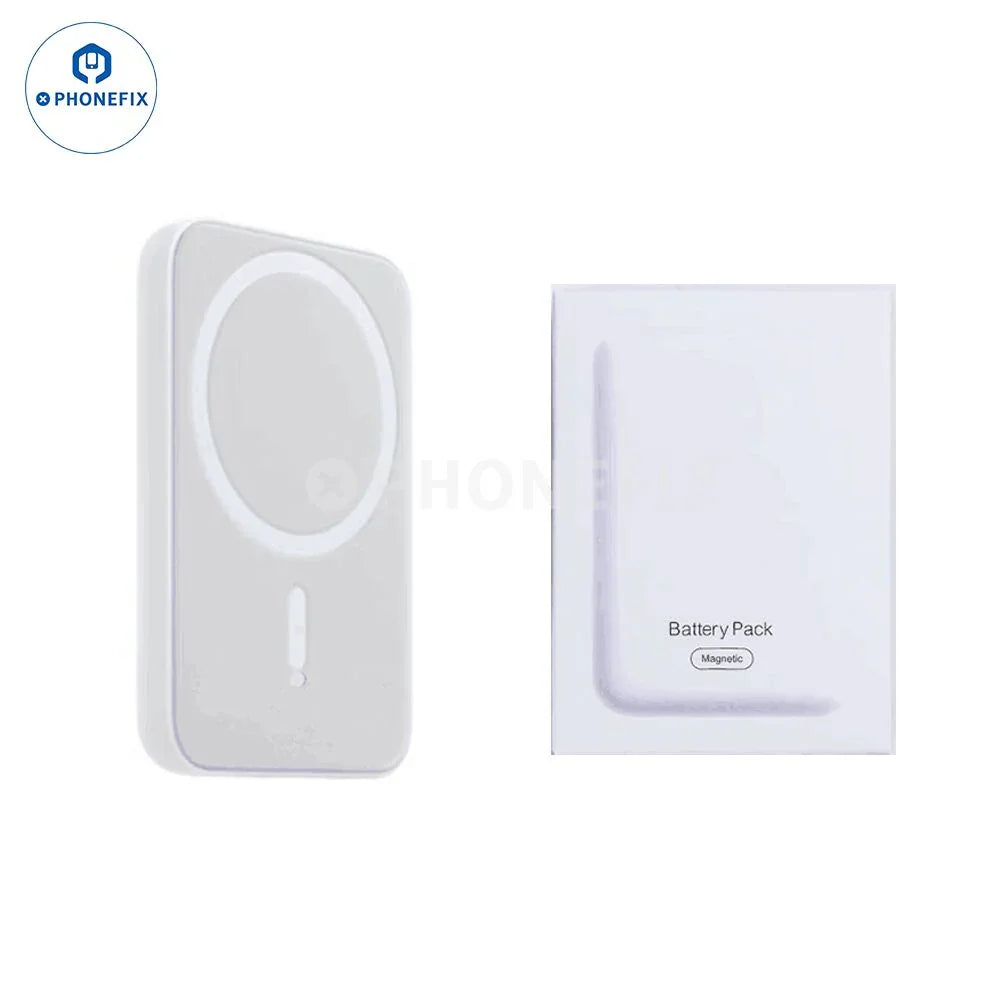 PHONEFIX fast wireless charger and MagSafe case kit for iPhone 12-16 Pro Max with power cables and headphones.