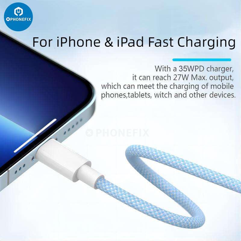 Phonefix 35W USB-C charge and data transfer cable for iPhone 15 series, durable power cable for fast charging and syncing.