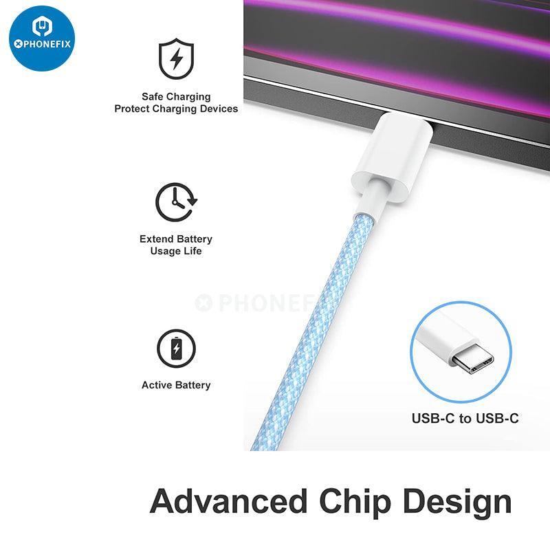 PHONEFIX 35W USB-C power and data transfer cable for iPhone 15 series, durable charger cord for fast charging and syncing.