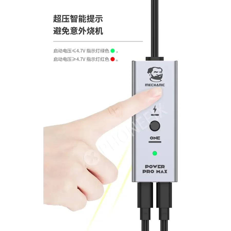 Câble de démarrage PHONEFIX Mechanic Power Pro Max pour iPhone X à 16 Pro Max, câble de charge et de transfert de données durable.