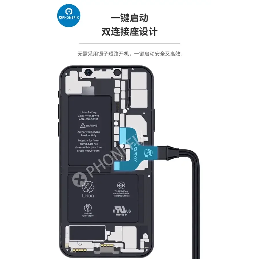 Câble de démarrage PHONEFIX Mechanic Power Pro Max pour iPhone X à 16 Pro Max, câble de charge et de transfert de données durable pour iPhones.