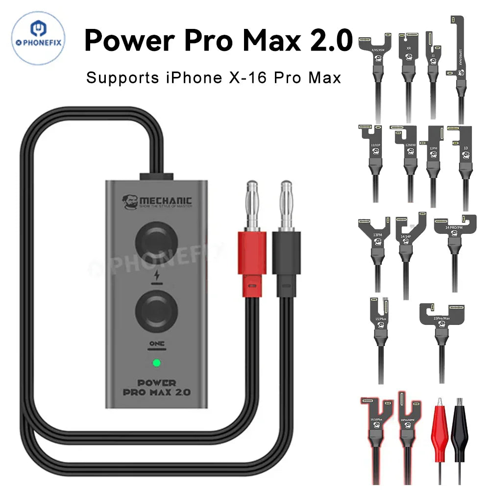 Câble de démarrage PHONEFIX Mechanic Power Pro Max pour iPhone X à 16 Pro Max, câble de charge et de transfert de données durable.