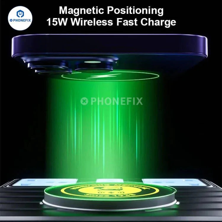 PHONEFIX Mechanic S-POWER PRO wireless charger with fast charging socket and power cable, compact design for quick device charging.