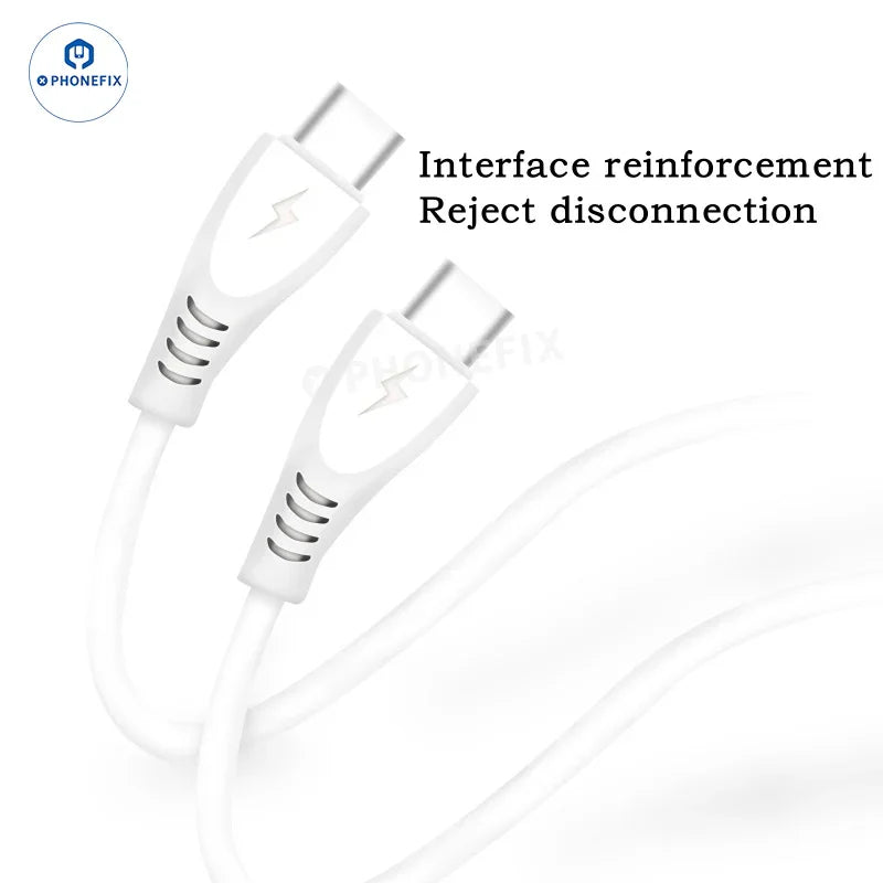 PHONEFIX 6A fast charging data cable with Micro, Type-C, and Lightning connectors for iPhone and Android devices, shown in the image.