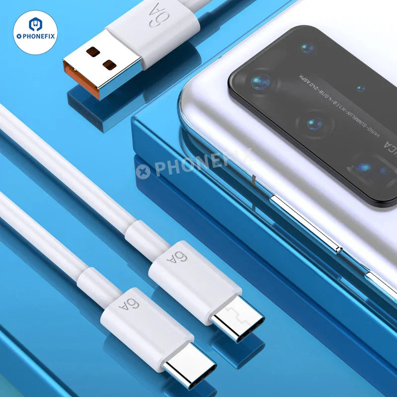 Phonefix 6A fast charging data cable for Micro USB, Type-C, and Lightning devices, featuring durable construction and versatile compatibility.