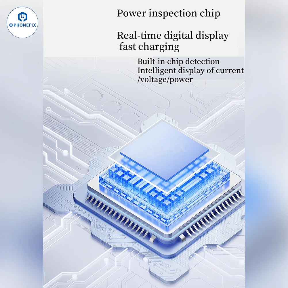 Digital display Type-C USB 3.2 mobile phone and laptop adapter by PHONEFIX with power cable and charging port.