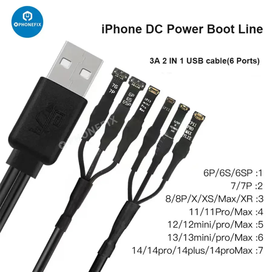 Cable de alimentación de CC WYLIE Boot Line para iPhone 6 a 15 Pro Max, marca PHONEFIX, cable de carga compatible con teléfonos inteligentes Apple.