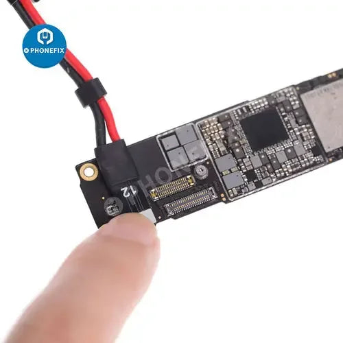 PhoneFix 2UUL Ultra Soft Power Supply Boot Cable for iPhone 7 to 16 Pro Max, showing the flexible cable connected to an iPhone.