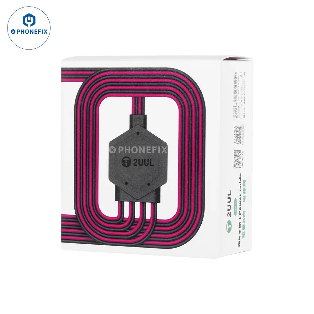 PHONEFIX 2UUL ultra-soft power supply boot cable for iPhone 7 to 16 Pro Max, showing the flexible cable and connector details.