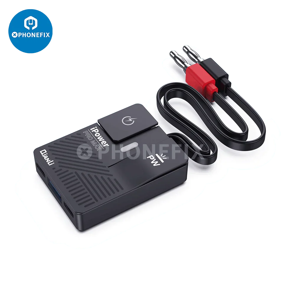 QIANLI iPower PRO MAX DC power cable for iPhone 6-16 Pro Max, PHONEFIX brand, showing the black power supply cable with connectors.