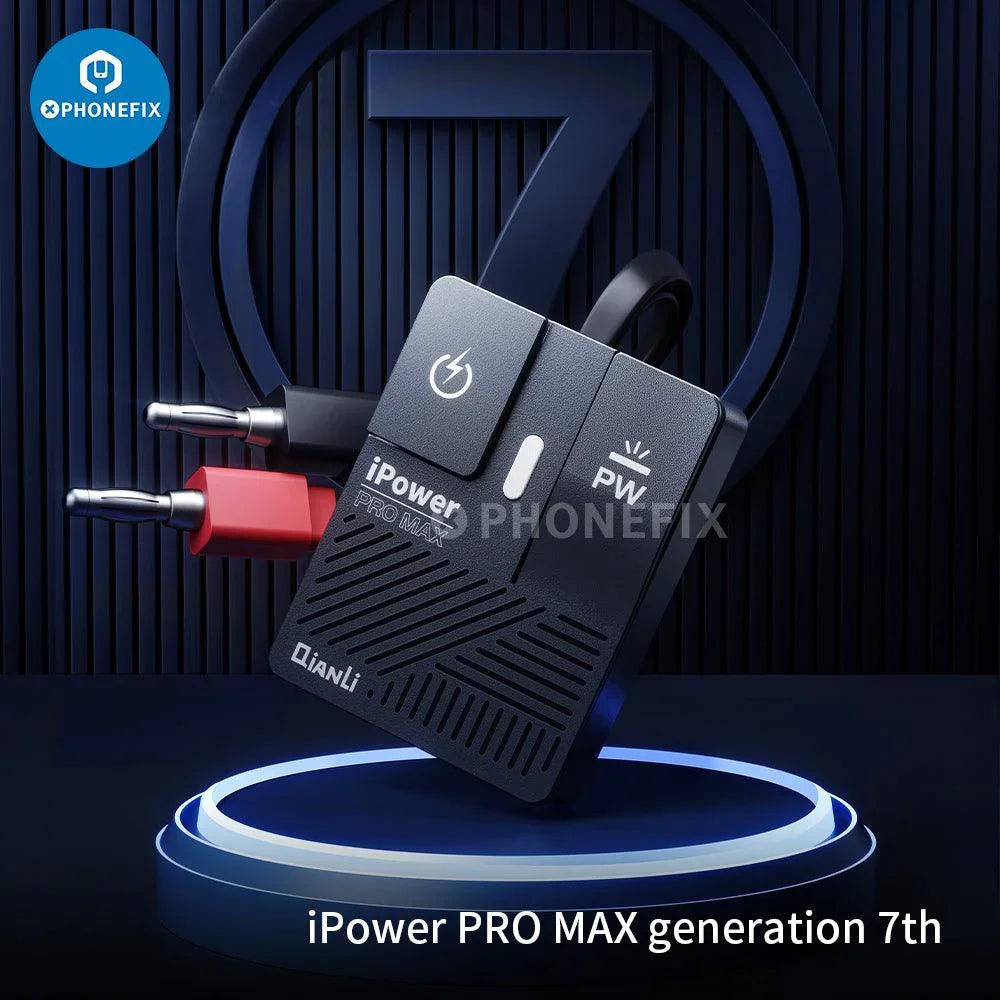 QIANLI iPower PRO MAX DC power cable for iPhone 6-16 Pro Max, PHONEFIX brand, showing the durable black power supply cable.